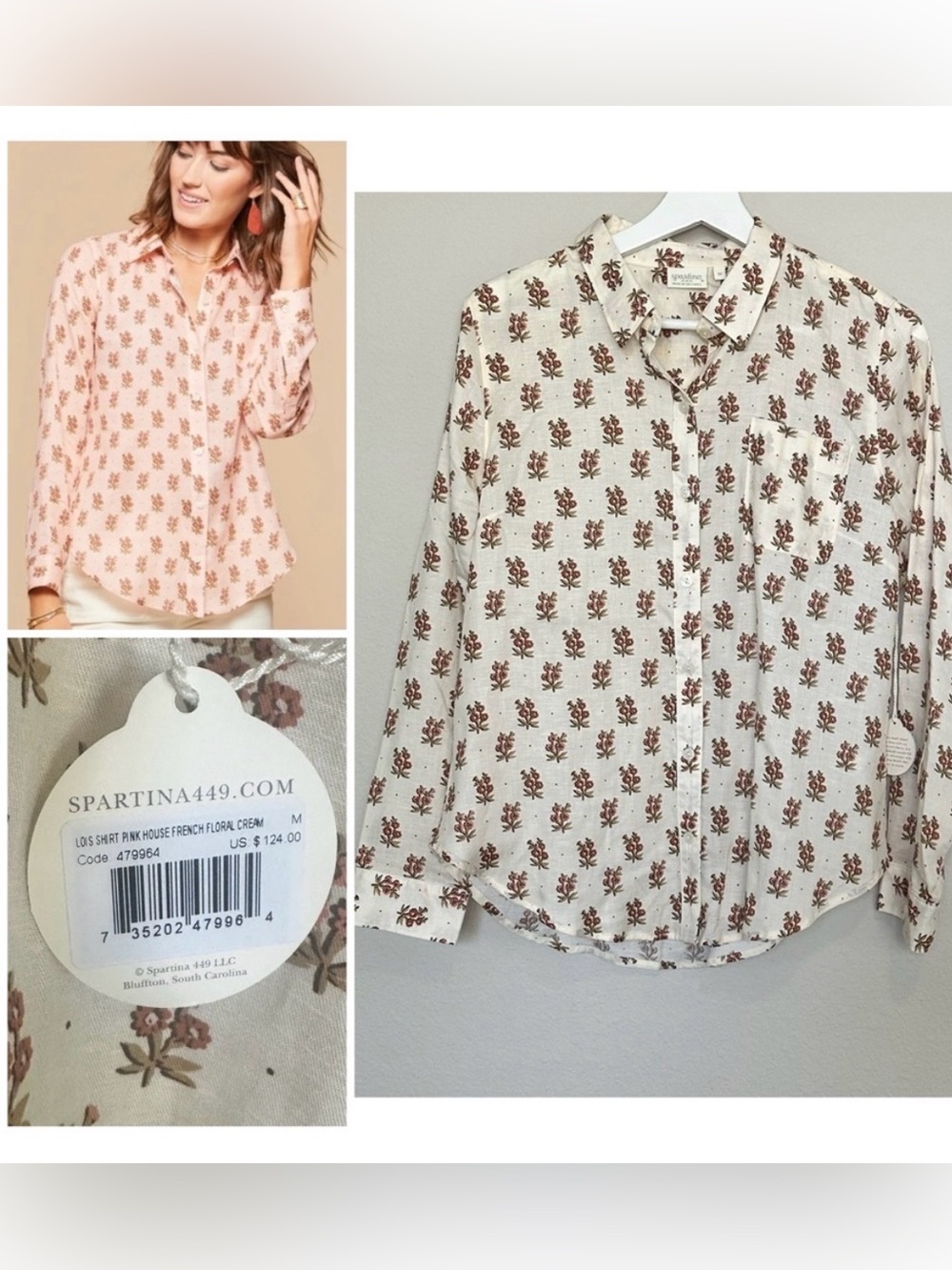 Spartina 449 Lois Shirt Button Down French Floral cream